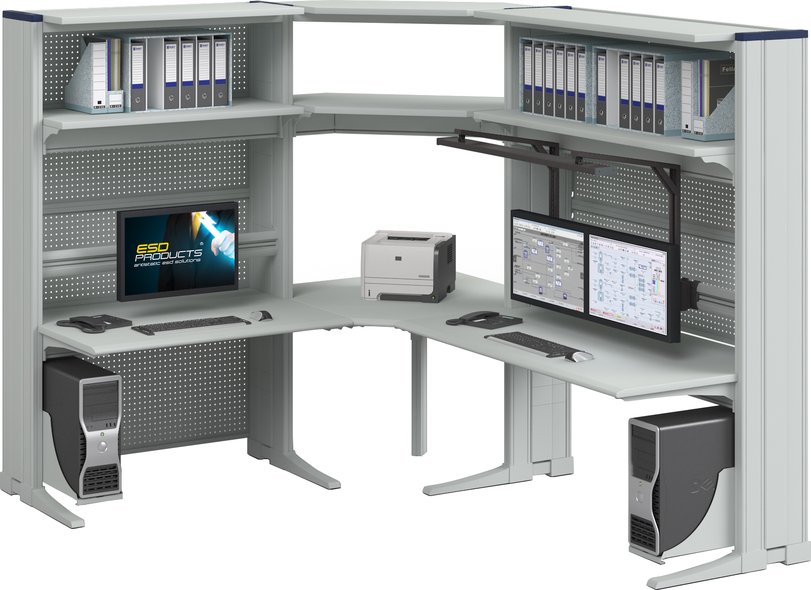 ESD Corner Workstation AES Oscar Configuration 1600 x 900 mm Knurr Vertiv Workstations Elicon Consoles